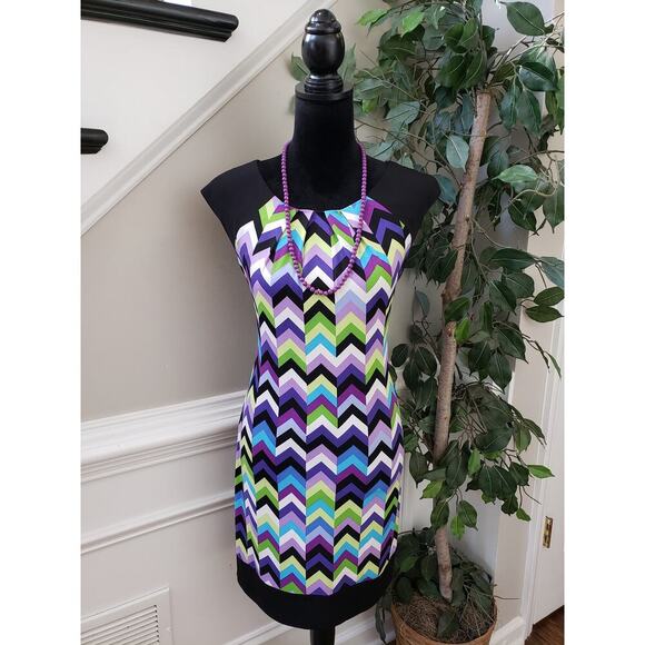 Maggy L Fit & Flare Dress Womens Size 10 Multicolor Casual Round Neck Sleeveless - Picture 1 of 11